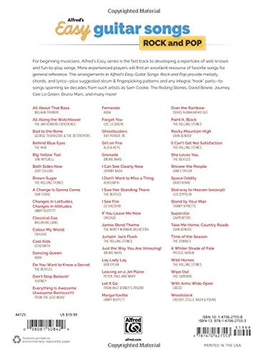 Alfred'S Easy Guitar Songs -- Rock & Pop: 50 Hits from across the Decades