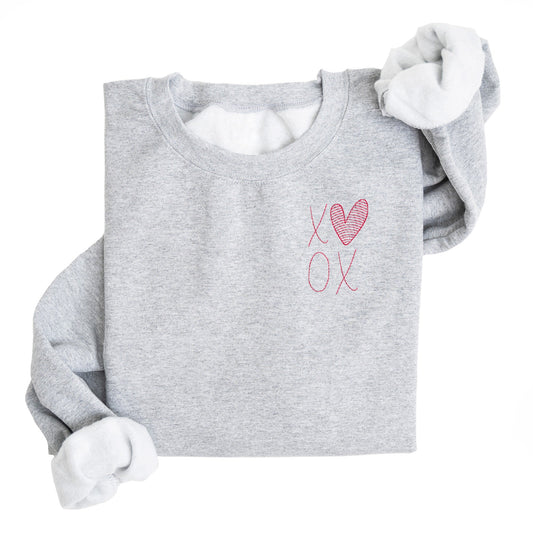 XOXO Love Embroidered Sweatshirt | Comfy Fleece Lined | Valentines Day | Heart | Valentine | Pullover | Hand Stitched Look