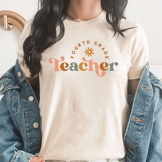 4th Grade Teacher Graphic Tee | Daisy Teacher Grade Graphic Tee |  Elementary School | Teacher | Fourth Grade