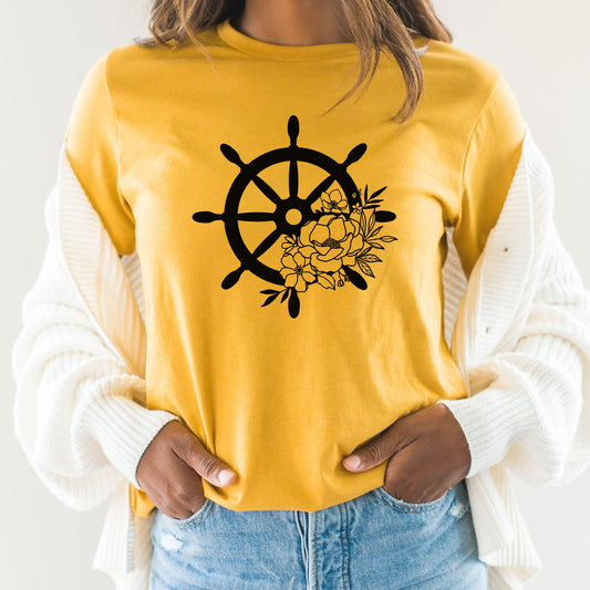 Floral Ship Wheel Graphic Tee | Ocean | Oh Ship | Cruise Time | Life Is Better | Cruise Ship