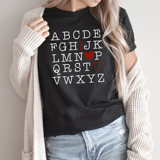 Alphabet Love Graphic Tee | Alphabet | Teacher | Valentine's Day | I Love U | Love | Happy Valentine's Day | Heart