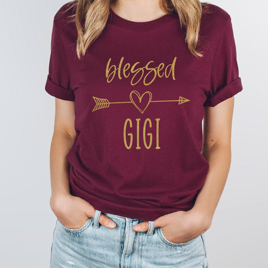 Blessed Gigi Graphic Tee | Gigi | Grandma | Gold Print | Heart | Arrow | Blessed | Family | Mother | Mother's Day Gift
