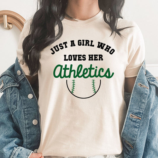 Just A Girl Who Loves Her Athletics Graphic Tee | Major League | Popular Baseball Teams | Play Ball | Game Day | Layering Tee