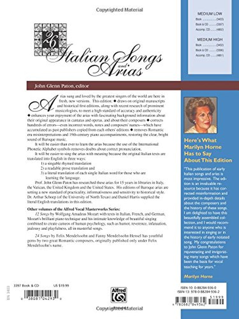 26 Italian Songs and Arias: Medium Low Voice, Book & CD