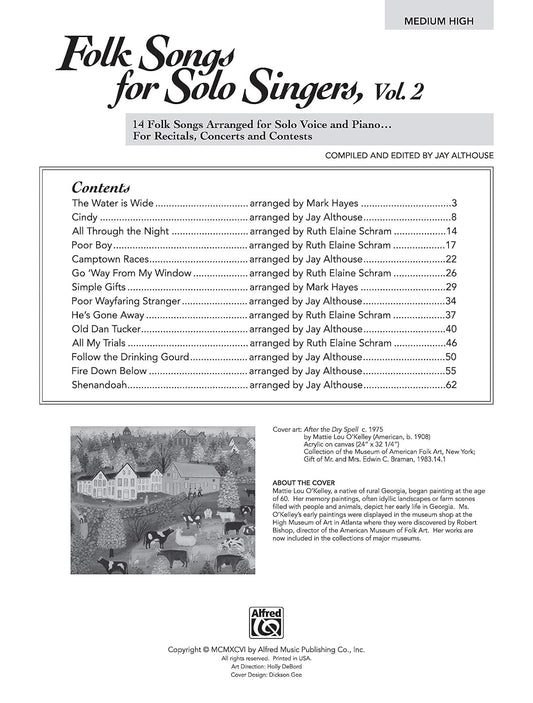 Folk Songs for Solo Singers, Vol 2: 14 Folk Songs Arranged for Solo Voice and Piano for Recitals, Concerts, and Contests (Medium High Voice), Book & Online Audio